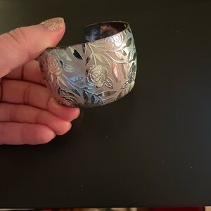 Vintage Silver tone Floral Engraved Cuff Bracelet